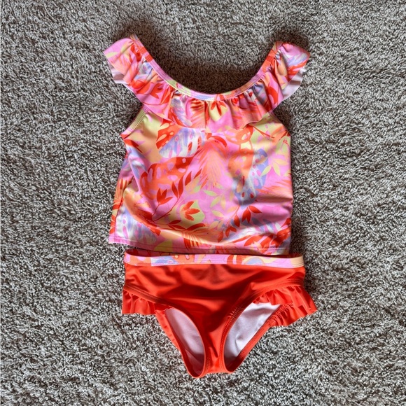 Wonder Nation Toddler Girl Ruffle Tankini Swimsuit Tropical 2 piece– Size 5T - Picture 9 of 12